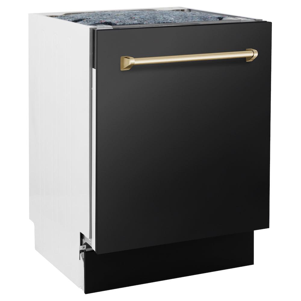 Autograph Edition 48 in. Kitchen Package with Black Stainless Steel Dual Fuel Range, Range Hood and Dishwasher with Polished Gold Accents 3AKPRABRHDWV48G