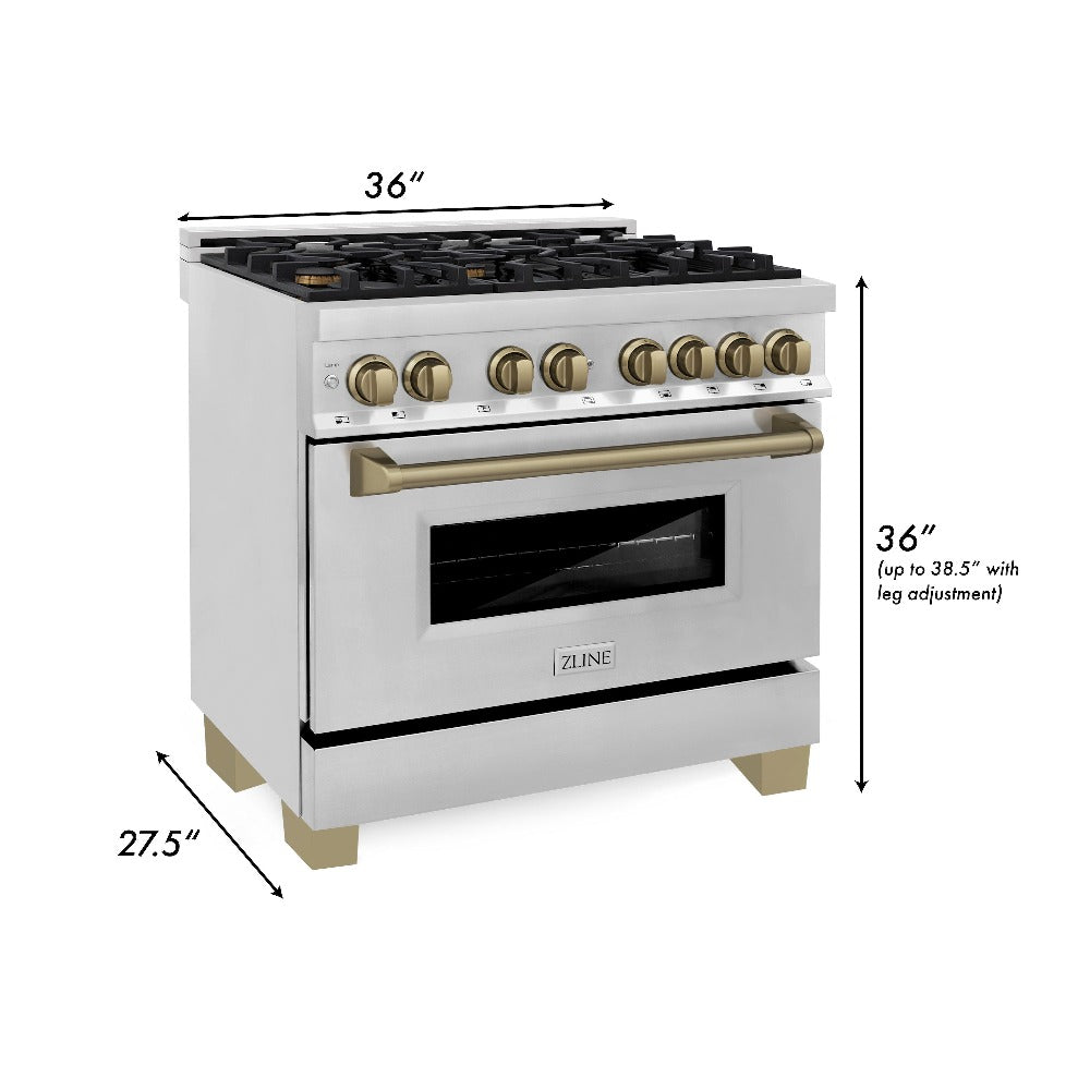 Autograph Edition 36 in. Kitchen Package with Stainless Steel Dual Fuel Range, Range Hood and Dishwasher with Champagne Bronze Accents 3AKPRARHDWM36CB, product image 7 of 15