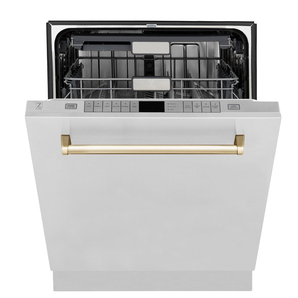 Autograph Edition 36 in. Kitchen Package with Stainless Steel Dual Fuel Range, Range Hood and Dishwasher with Polished Gold Accents 3AKPRARHDWM36G