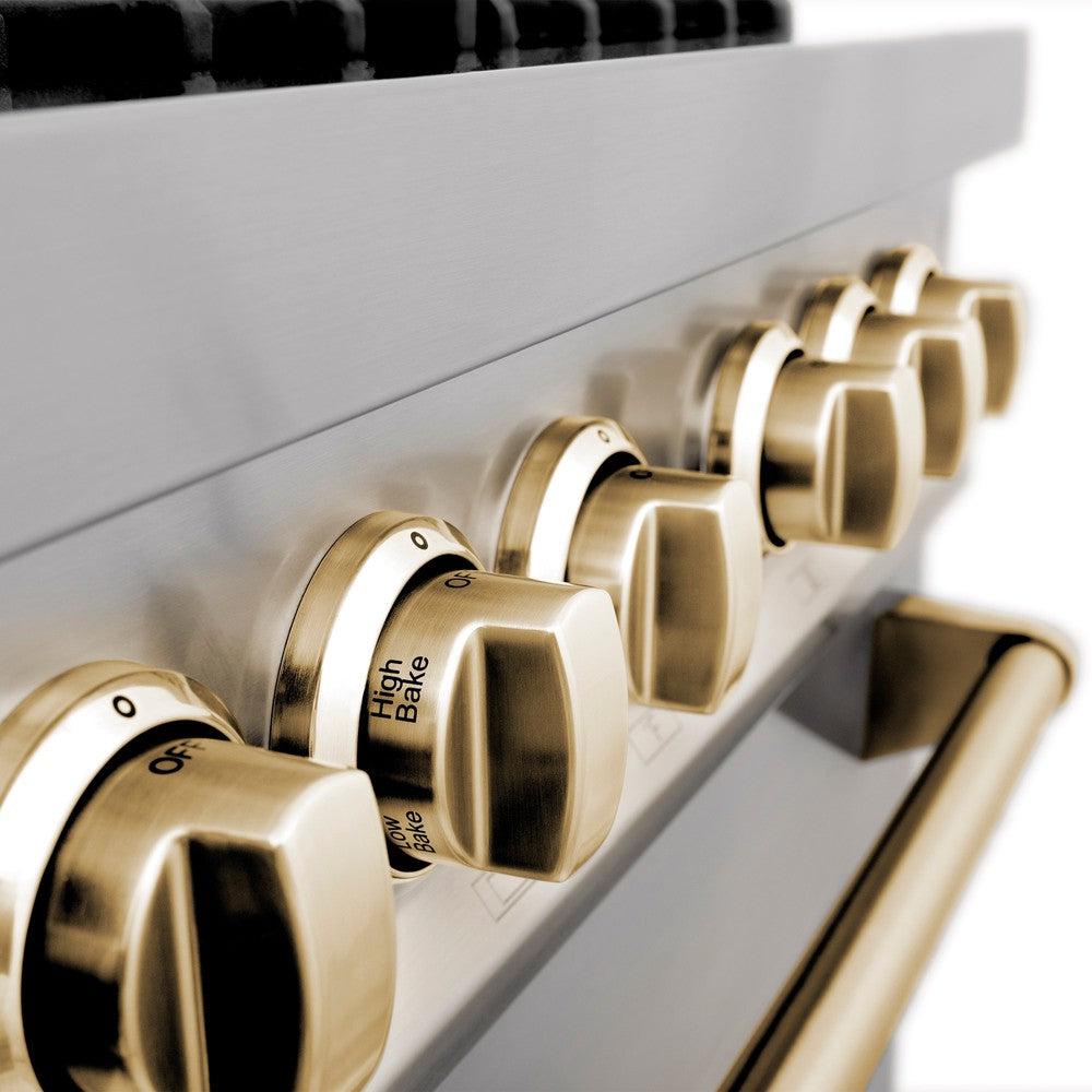 Autograph Edition 48 in. Kitchen Package with Stainless Steel Dual Fuel Range, Range Hood and Dishwasher with Polished Gold Accents 3AKPRARHDWM48G, product image 5 of 20