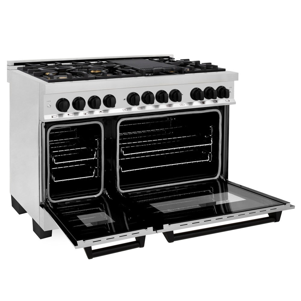 Autograph Edition 48 in. Kitchen Package with Stainless Steel Dual Fuel Range, Range Hood and Dishwasher with Matte Black Accents 3AKPRARHDWM48MB