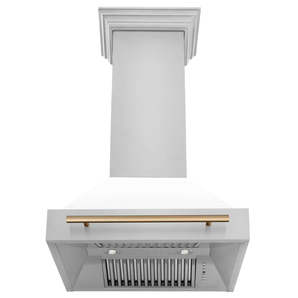 Autograph Edition 30 in. Kitchen Package with Stainless Steel Dual Fuel Range with White Matte Door, Range Hood and Dishwasher with Champagne Bronze Accents 3AKPRAWMRHDWM30CB