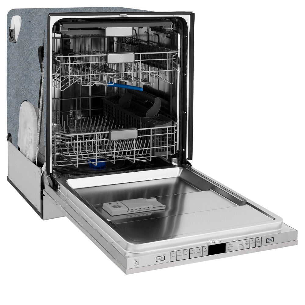 Autograph Edition 30 in. Kitchen Package with Stainless Steel Dual Fuel Range with White Matte Door, Range Hood and Dishwasher with Champagne Bronze Accents 3AKPRAWMRHDWM30CB