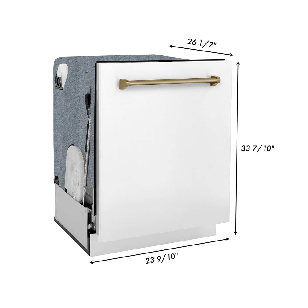 Autograph Edition 30 in. Kitchen Package with Stainless Steel Dual Fuel Range with White Matte Door, Range Hood and Dishwasher with Champagne Bronze Accents 3AKPRAWMRHDWM30CB