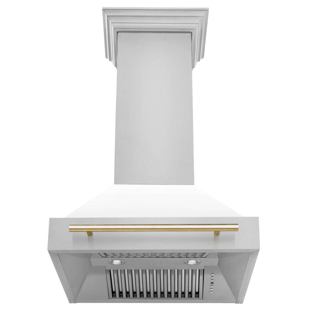 Autograph Edition 30 in. Kitchen Package with Stainless Steel Dual Fuel Range with White Matte Door, Range Hood and Dishwasher with Polished Gold Accents 3AKPRAWMRHDWM30G, product image 2 of 22