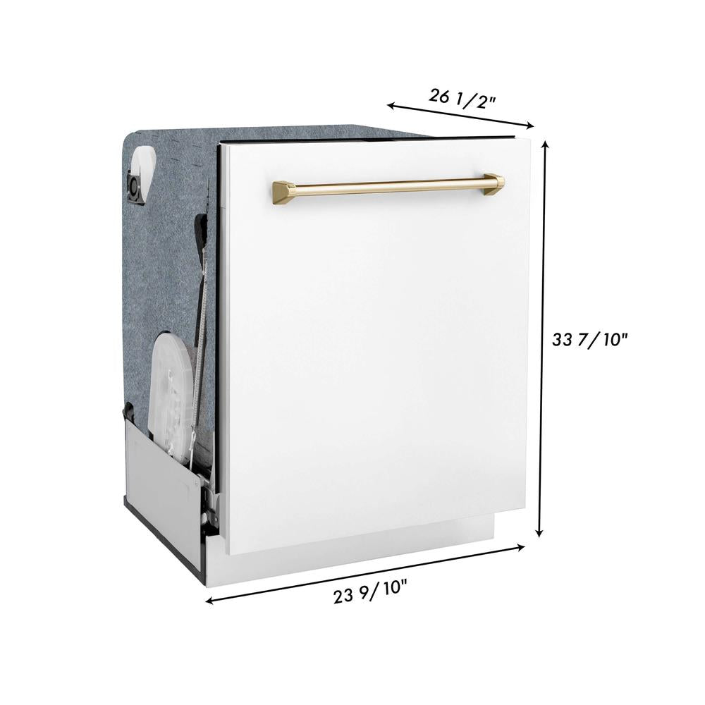 Autograph Edition 30 in. Kitchen Package with Stainless Steel Dual Fuel Range with White Matte Door, Range Hood and Dishwasher with Polished Gold Accents 3AKPRAWMRHDWM30G, product image 22 of 22