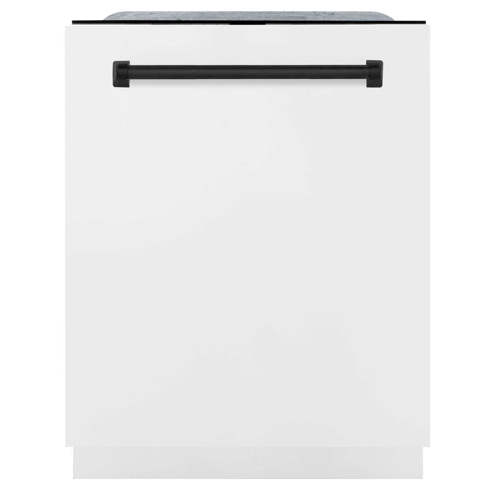 Autograph Edition 30 in. Kitchen Package with Stainless Steel Dual Fuel Range with White Matte Door, Range Hood and Dishwasher with Matte Black Accents 3AKPRAWMRHDWM30MB