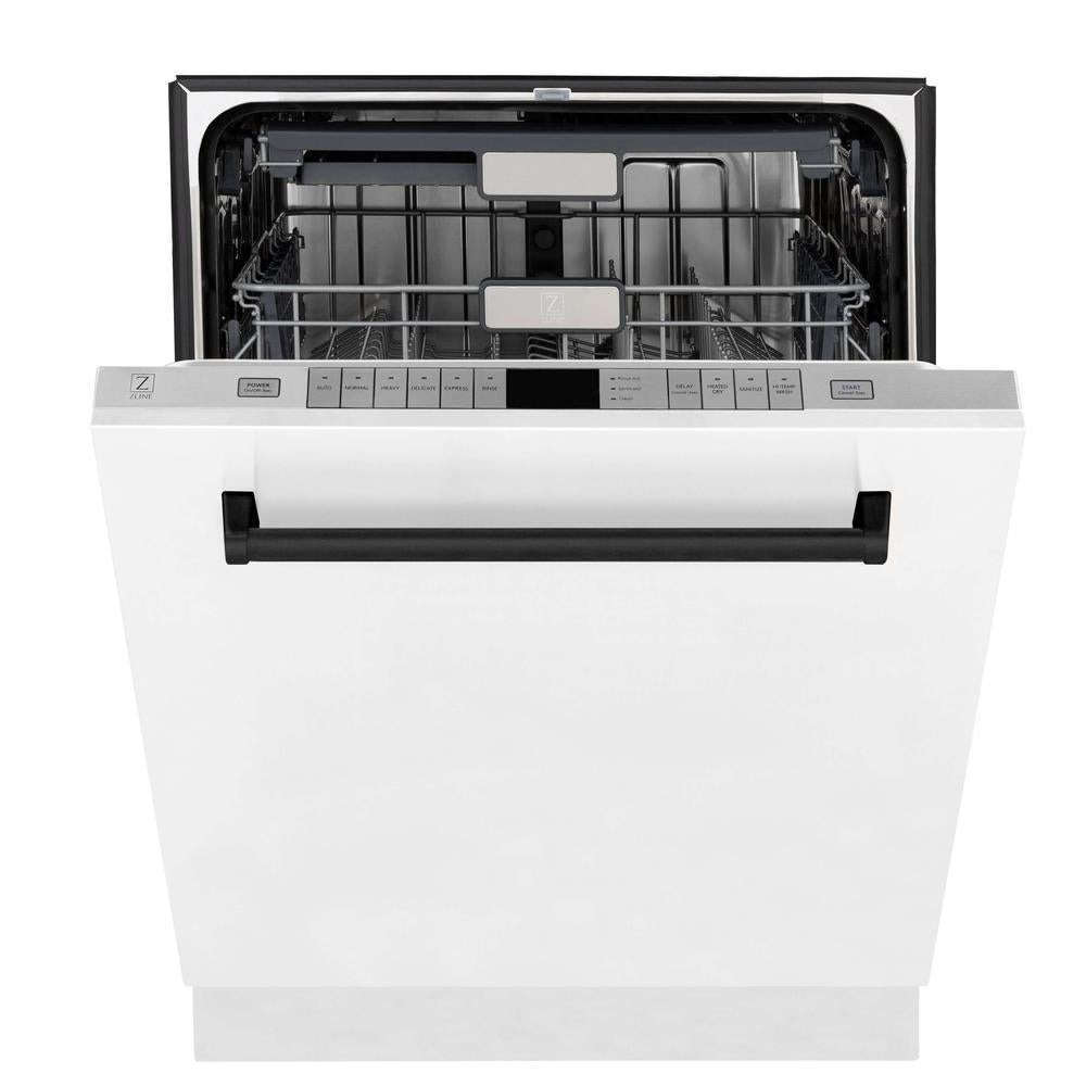 Autograph Edition 30 in. Kitchen Package with Stainless Steel Dual Fuel Range with White Matte Door, Range Hood and Dishwasher with Matte Black Accents 3AKPRAWMRHDWM30MB