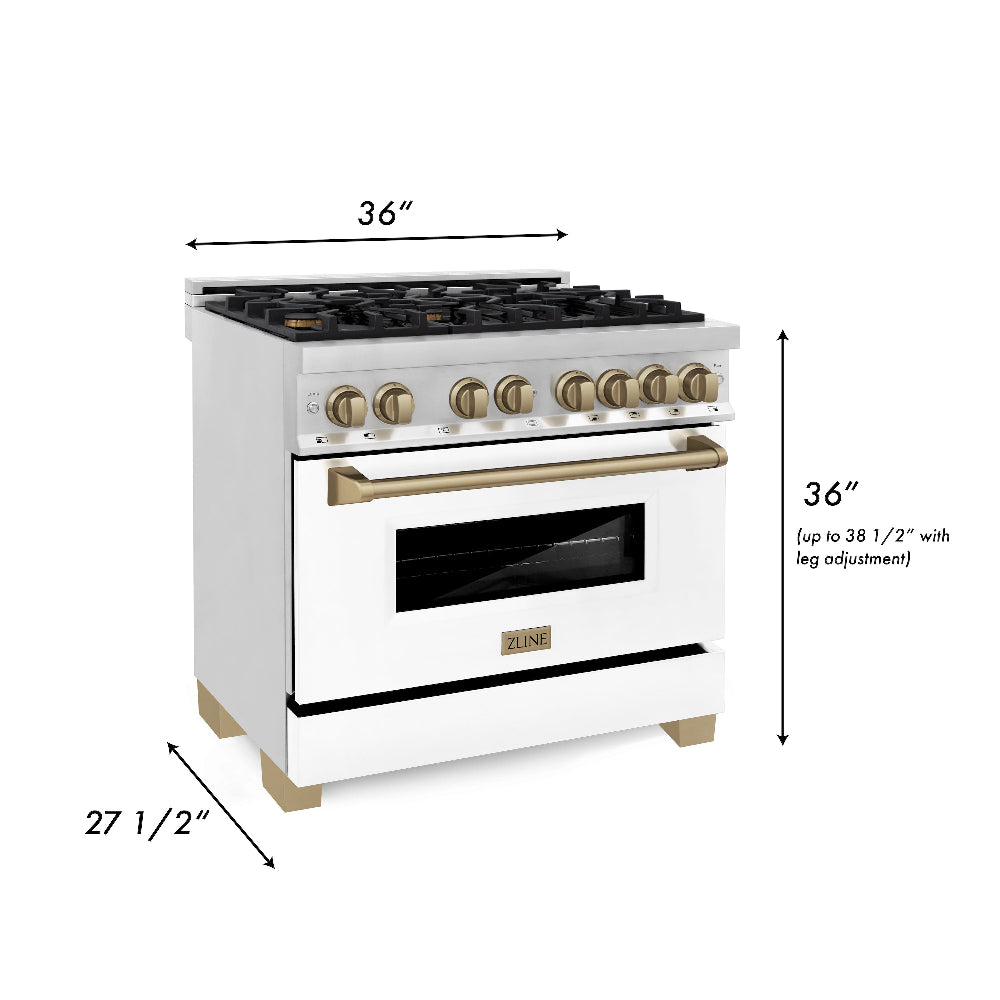 Autograph Edition 36 in. Kitchen Package with Stainless Steel Dual Fuel Range with White Matte Door, Range Hood and Dishwasher with Champagne Bronze Accents 3AKPRAWMRHDWM36CB, product image 8 of 22