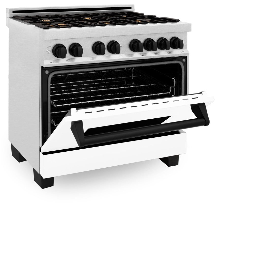 Autograph Edition 36 in. Kitchen Package with Stainless Steel Dual Fuel Range with White Matte Door, Range Hood and Dishwasher with Matte Black Accents 3AKPRAWMRHDWM36MB, product image 5 of 24
