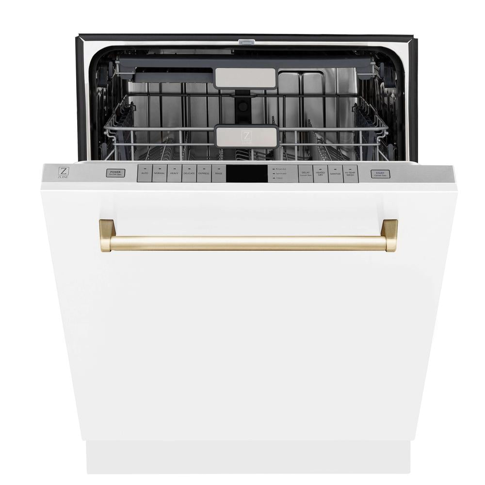 Autograph Edition 48 in. Kitchen Package with Stainless Steel Dual Fuel Range with White Matte Door, Range Hood and Dishwasher with Polished Gold Accents 3AKPRAWMRHDWM48G, product image 18 of 23