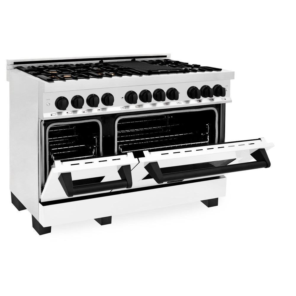 Autograph Edition 48 in. Kitchen Package with Stainless Steel Dual Fuel Range with White Matte Door, Range Hood and Dishwasher with Matte Black Accents 3AKPRAWMRHDWM48MB, product image 5 of 25