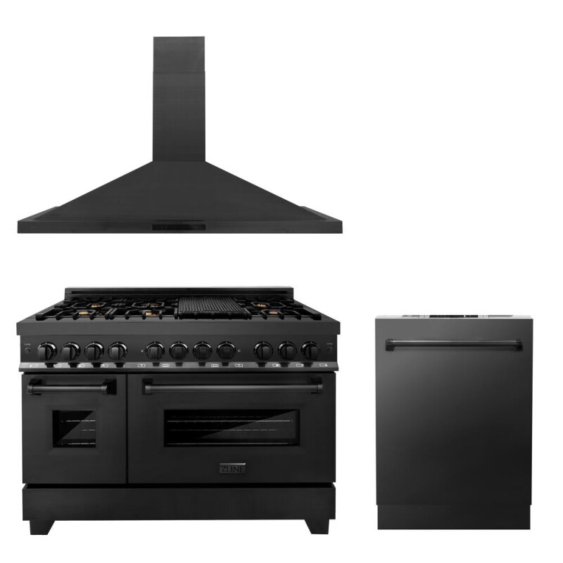 48 in. Kitchen Package with Black Stainless Steel Dual Fuel Range, Convertible Vent Range Hood and Dishwasher 3KPRABRH48DW