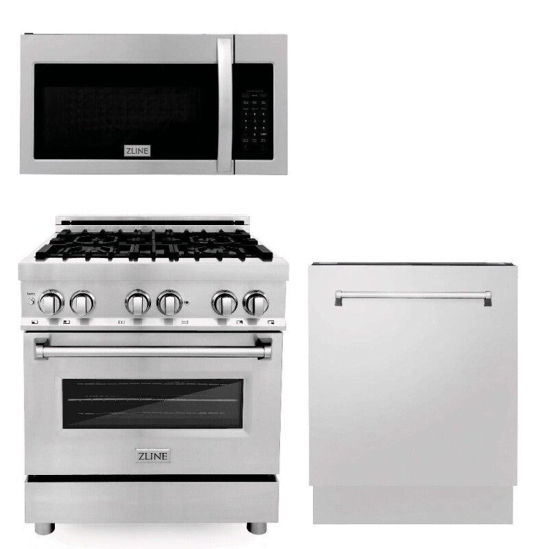 Kitchen Package with Stainless Steel 30 in. Dual Fuel Range, 30 in. Over-the-Range Microwave, and 24 in. Dishwasher 3KPRAOTR30DW