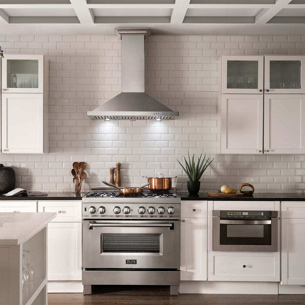 36 in. Kitchen Package with Stainless Steel Dual Fuel Range, Convertible Vent Range Hood and Microwave Drawer 3KPRARH36MW