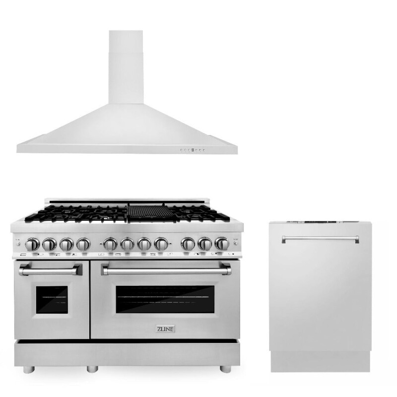 48 in. Kitchen Package with Stainless Steel Dual Fuel Range, Convertible Vent Range Hood and Dishwasher 3KPRARH48DW