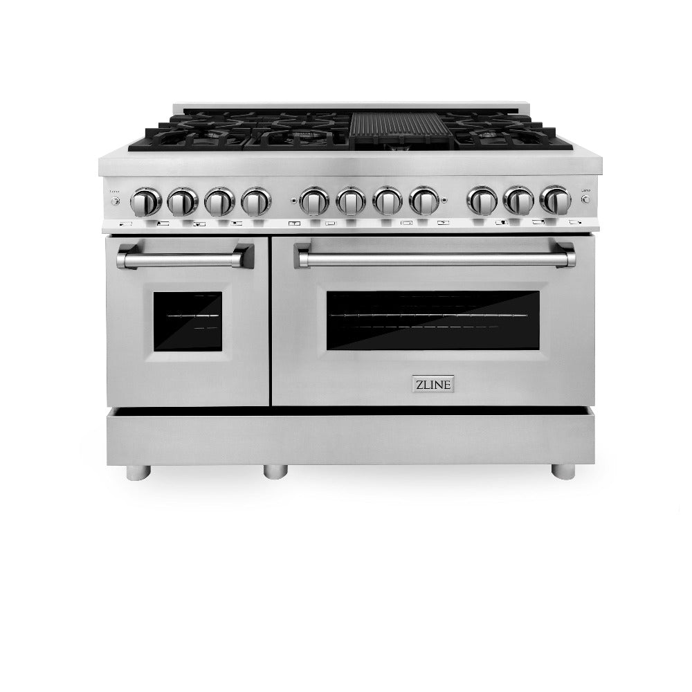 48 in. Kitchen Package with Stainless Steel Dual Fuel Range, Convertible Vent Range Hood and Microwave Drawer 3KPRARH48MW