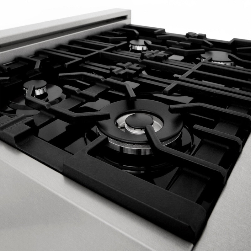 30 in. Kitchen Package with Satin Stainless Dual Fuel Range, Ducted Vent Range Hood and Dishwasher 3KPRASRH30DW