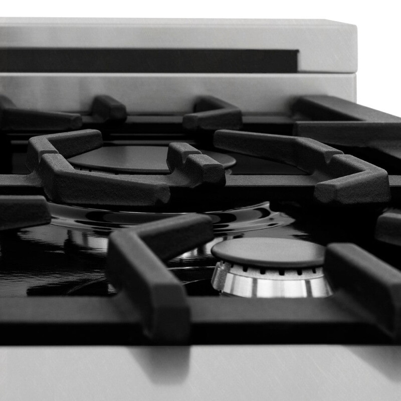 30 in. Kitchen Package with Satin Stainless Dual Fuel Range, Ducted Vent Range Hood and Dishwasher 3KPRASRH30DW
