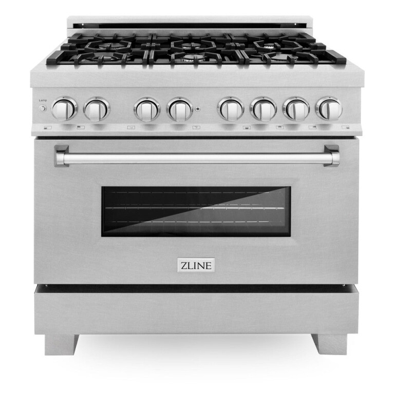 36 in. Kitchen Package with Satin Stainless Dual Fuel Range, Ducted Vent Range Hood and Dishwasher 3KPRASRH36DW