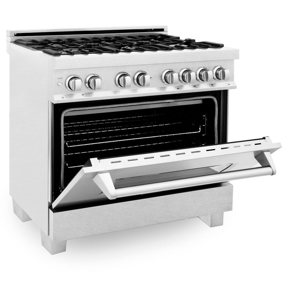 36 in. Kitchen Package with Satin Stainless Dual Fuel Range, Ducted Vent Range Hood and Tall Tub Dishwasher 3KPRASRH36DWV