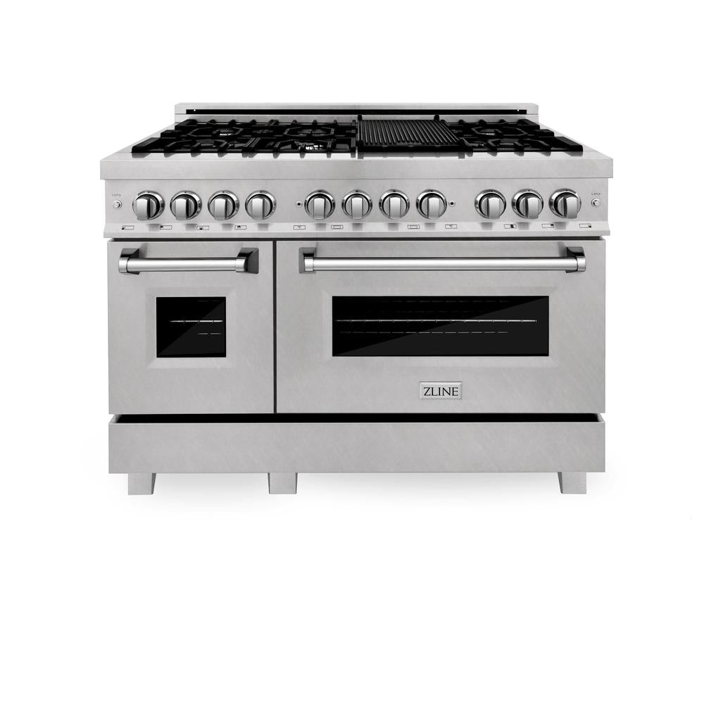 48 in. Kitchen Package with Satin Stainless Dual Fuel Range, Ducted Vent Range Hood and Tall Tub Dishwasher 3KPRASRH48DWV