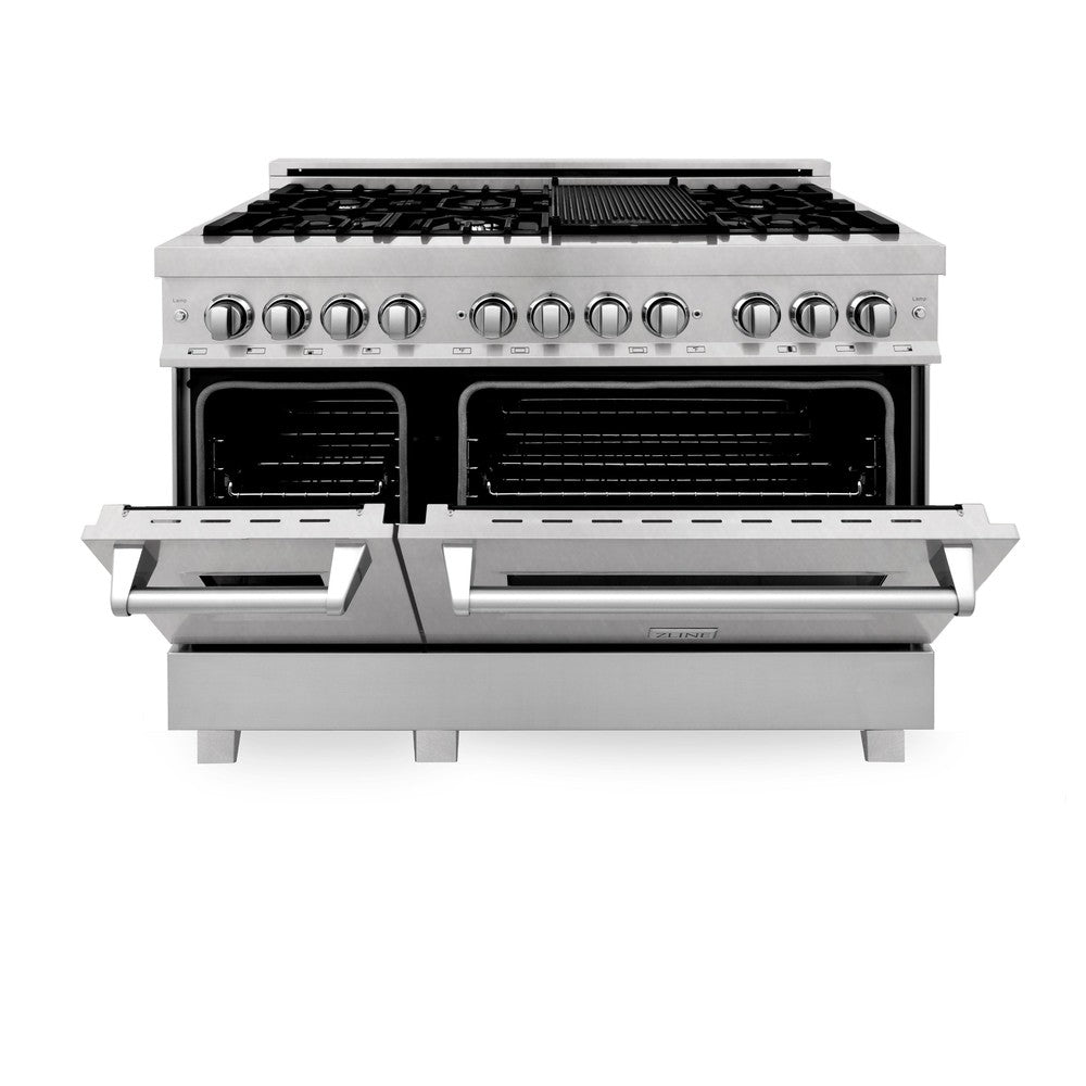 48 in. Kitchen Package with Satin Stainless Dual Fuel Range, Ducted Vent Range Hood and Tall Tub Dishwasher 3KPRASRH48DWV