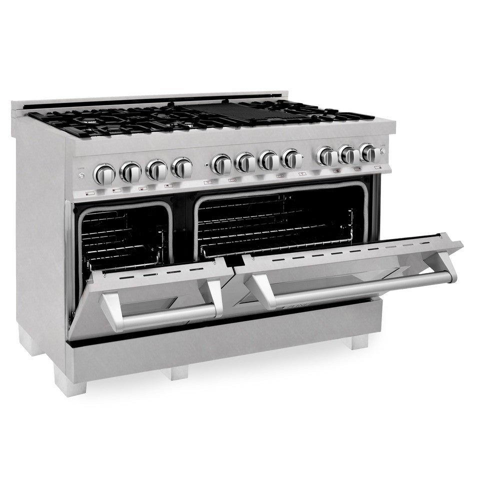 48 in. Kitchen Package with Satin Stainless Dual Fuel Range, Ducted Vent Range Hood and Tall Tub Dishwasher 3KPRASRH48DWV