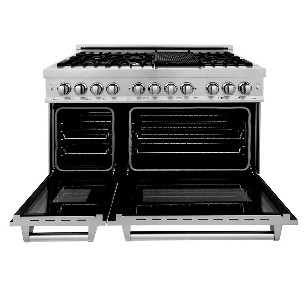48 in. Kitchen Package with Satin Stainless Dual Fuel Range, Ducted Vent Range Hood and Tall Tub Dishwasher 3KPRASRH48DWV