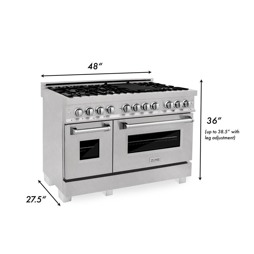 48 in. Kitchen Package with Satin Stainless Dual Fuel Range, Ducted Vent Range Hood and Tall Tub Dishwasher 3KPRASRH48DWV