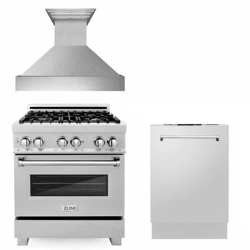30" Kitchen Package with DuraSnow® Stainless Steel Gas Range, Ducted Range Hood and Tall Tub Dishwasher(3KP-RGSRH30-DWV) 3KPRGSRH30DWV