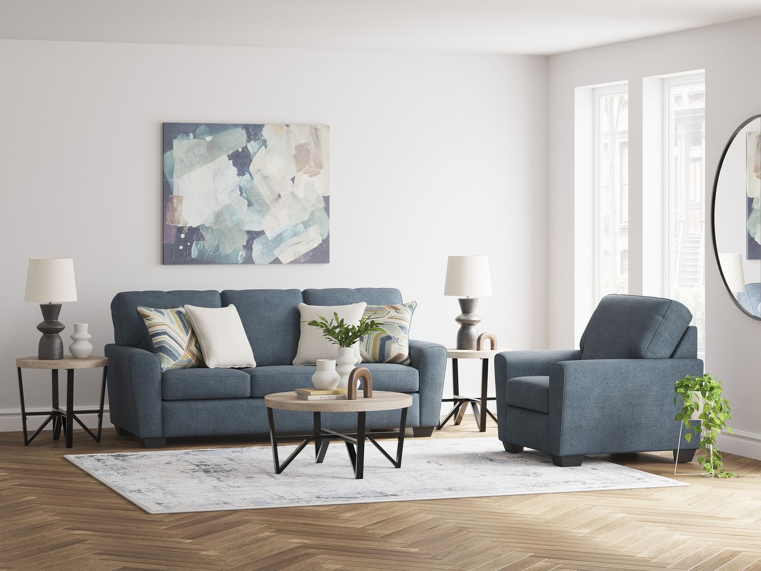 Cashton Living Room Set In Blue 40605U1