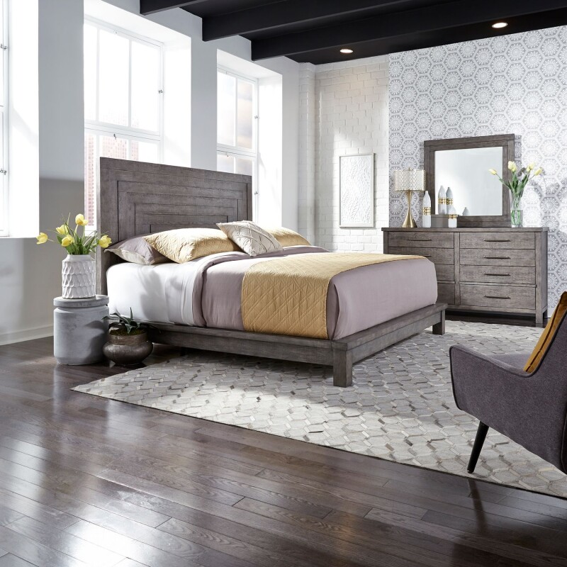 Modern Farmhouse King California Platform Bed, Dresser & Mirror 406BRCPLDM