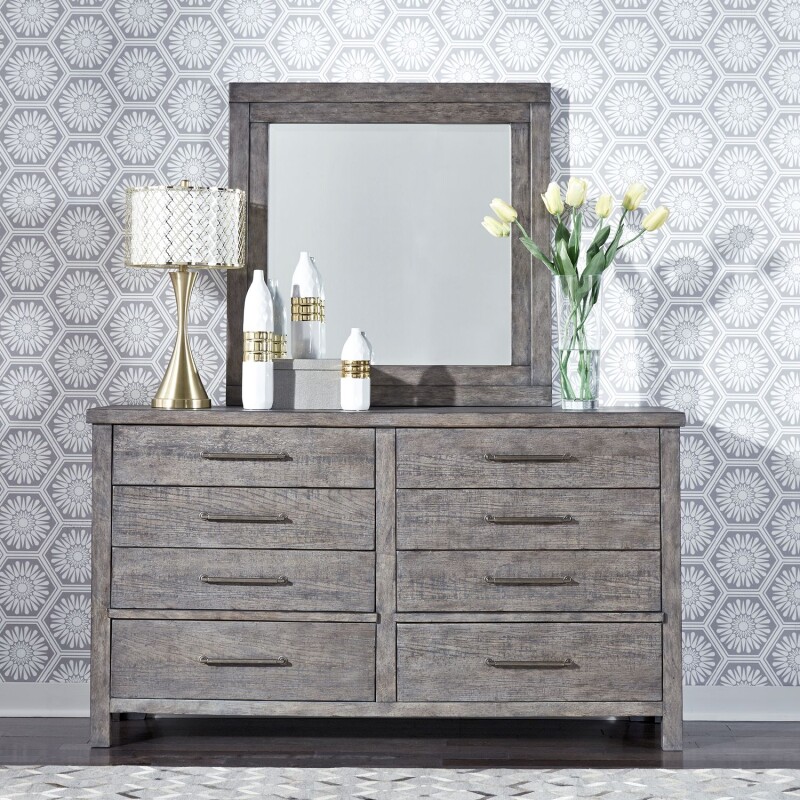 Modern Farmhouse King Platform Bed, Dresser & Mirror 406BRKPLDM