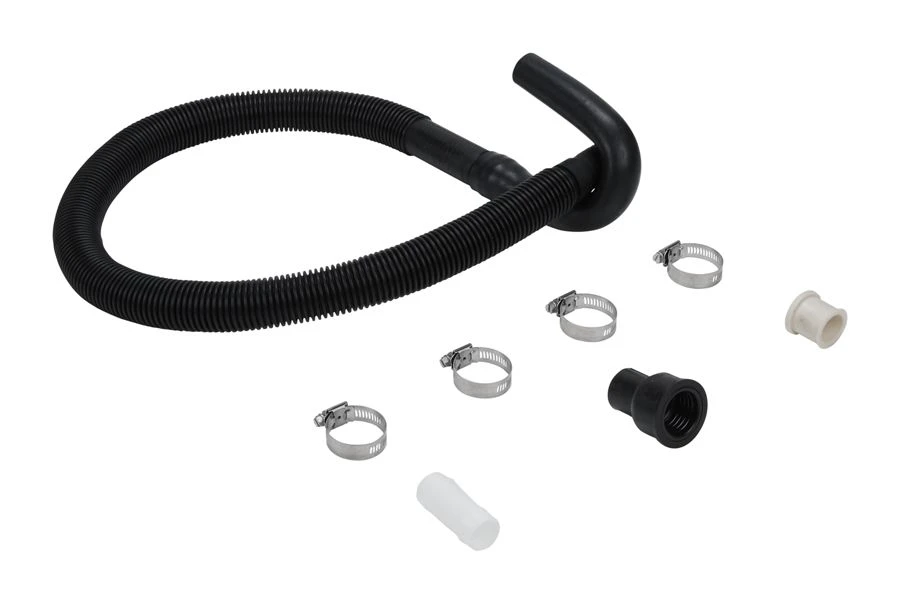 4' Black flexible washer drain hose extension kit with rubber U-nozzle, reducer couplings & clamps - 1 pack 40922
