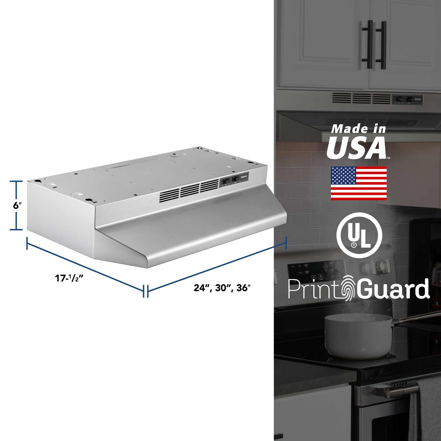 30Inch Ductless UnderCabinet Range Hood, Stainless Finish with PrintGuard view 6