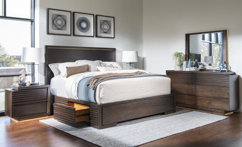 4290 Architect BR Complete Panel Bed W. 1 Side Storage King 6/6 42904109K