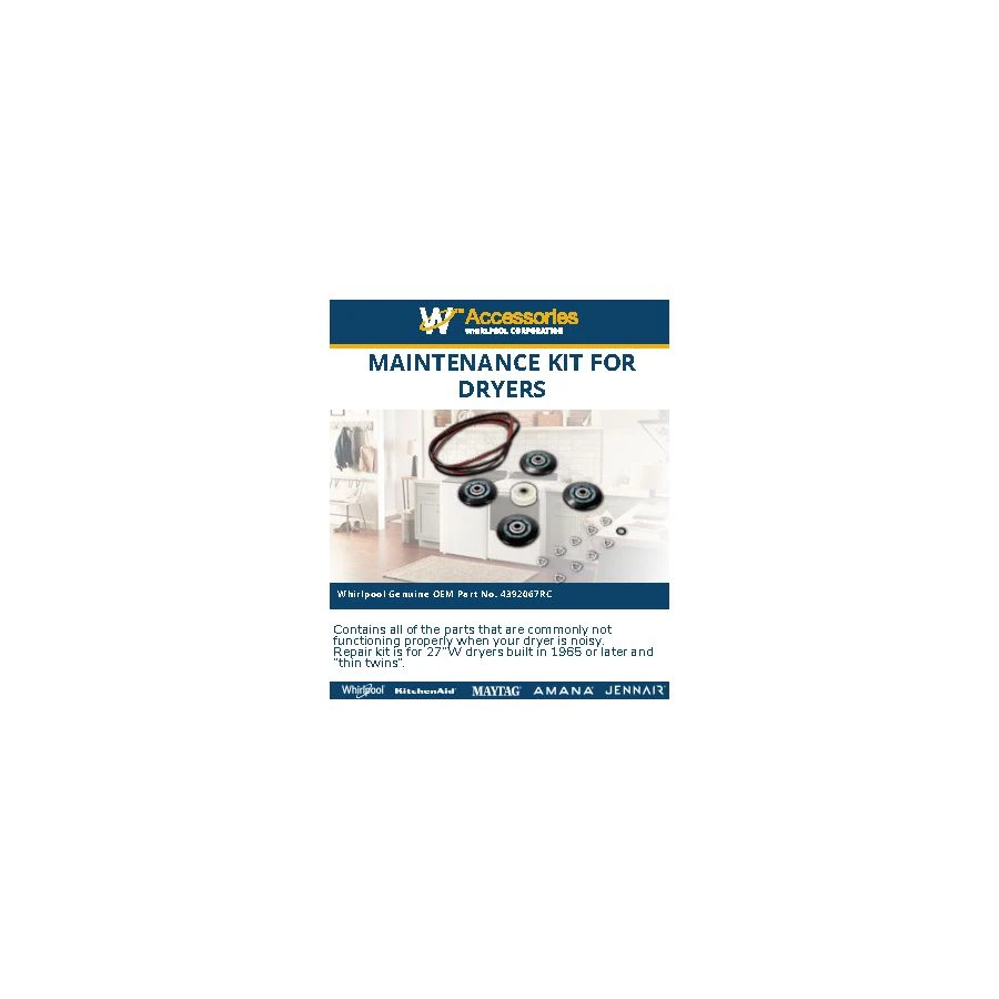 Dryer Maintenance Kit for 27-IN Models - Includes an Idler Pulley, Belt, and Rollers 4392067RC
