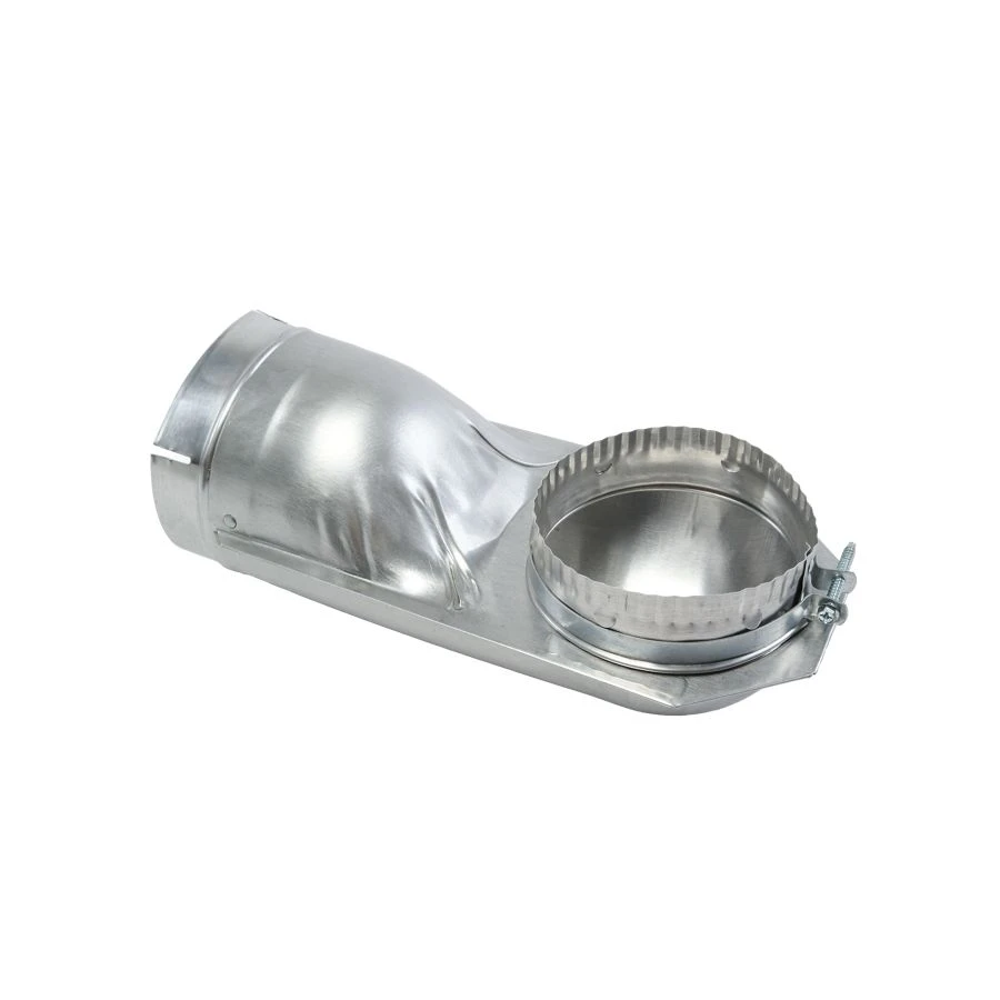 4.5" Silver Dryer Exhaust Wall Elbow with 90-degree offset, snap-lock fittings, and rotating collars. 4396005