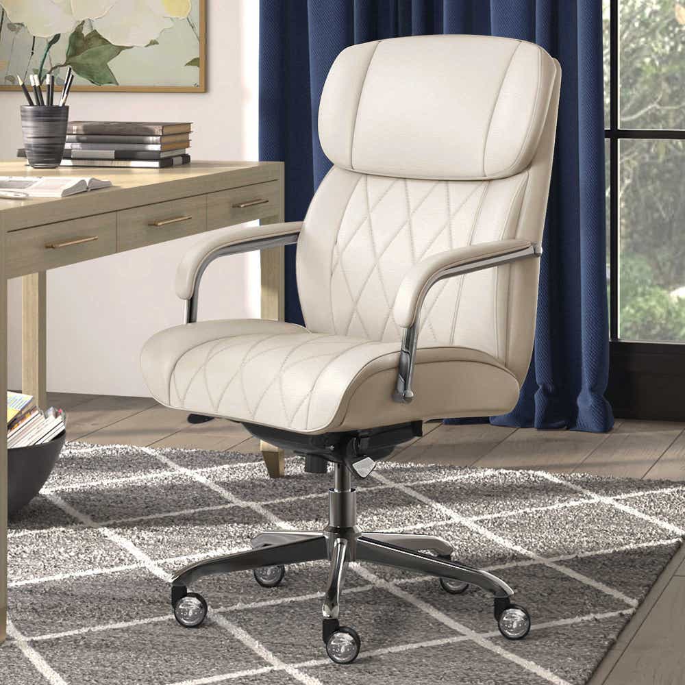 Sutherland Quilted Leather Office Chair, Light Ivory - 44813C-LZB 44813CLZB