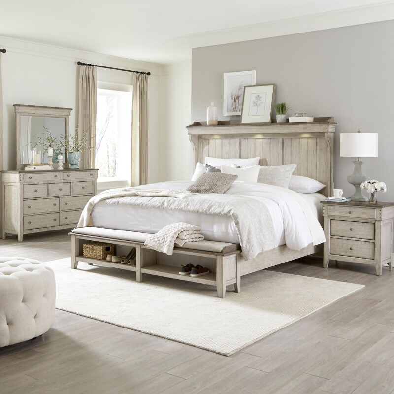 Ivy Hollow King Mantle Storage Bed, Dresser & Mirror, Night Stand 457BRKMSDMN