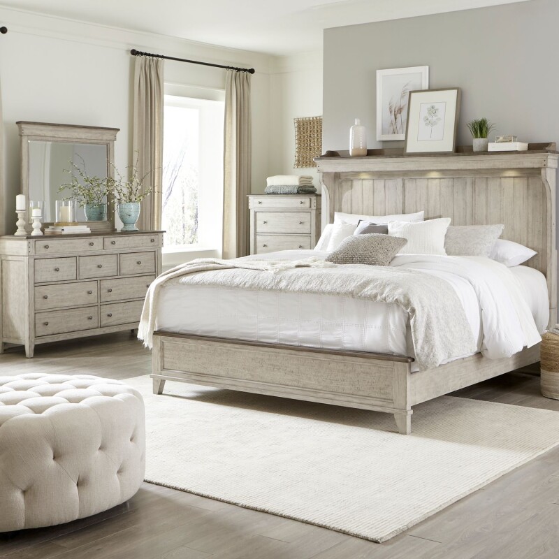 Ivy Hollow King Mantle Bed, Dresser & Mirror, Chest 457BRKMTDMC