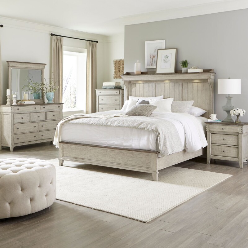 Ivy Hollow King Mantle Bed, Dresser & Mirror, Chest, Night Stand 457BRKMTDMCN