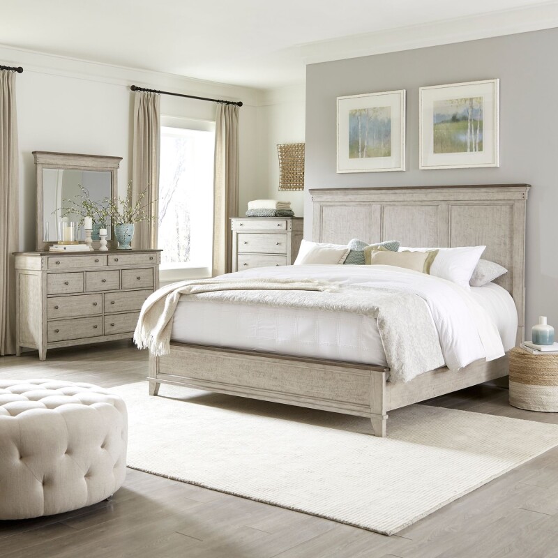 Ivy Hollow King Panel Bed, Dresser & Mirror, Chest 457BRKPBDMC