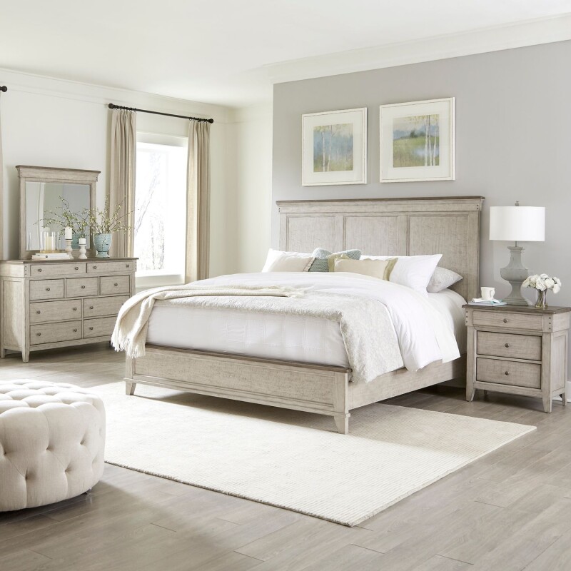 Ivy Hollow King Panel Bed, Dresser & Mirror, Night Stand 457BRKPBDMN