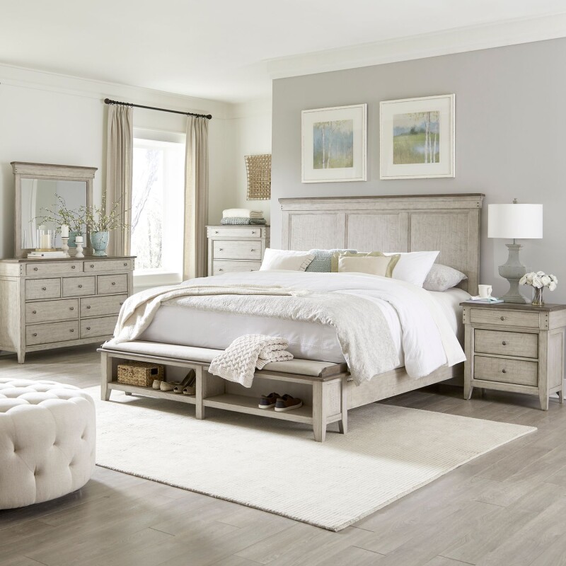 Ivy Hollow King Storage Bed, Dresser & Mirror, Chest, Night Stand 457BRKSBDMCN