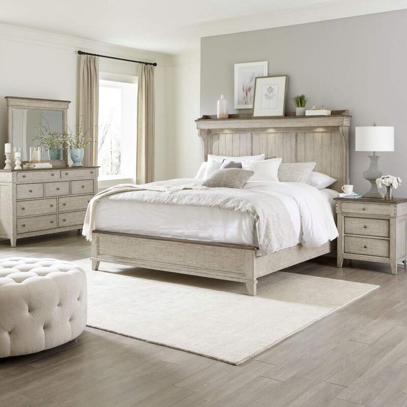 Ivy Hollow Queen Mantle Bed, Dresser & Mirror, Night Stand 457BRQMTDMN