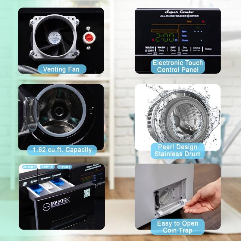All-in-One 4600 Washer Dryer VENTLESS/VENTED PET Cycle 1.62cf/15lbs 110V 4600BLACK