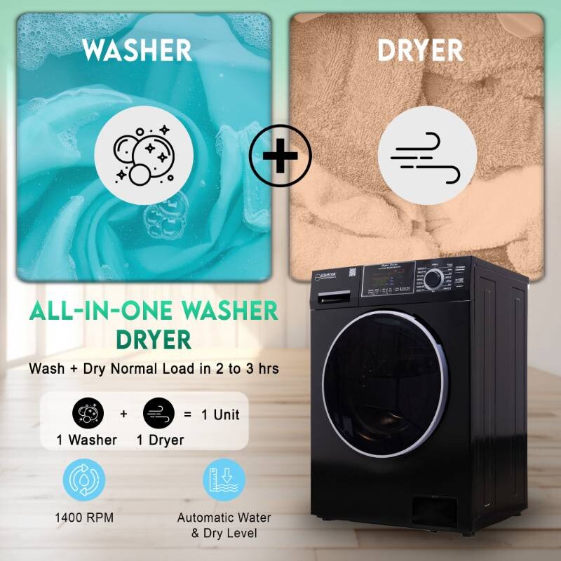 All-in-One 4600 Washer Dryer VENTLESS/VENTED PET Cycle 1.62cf/15lbs 110V 4600BLACK
