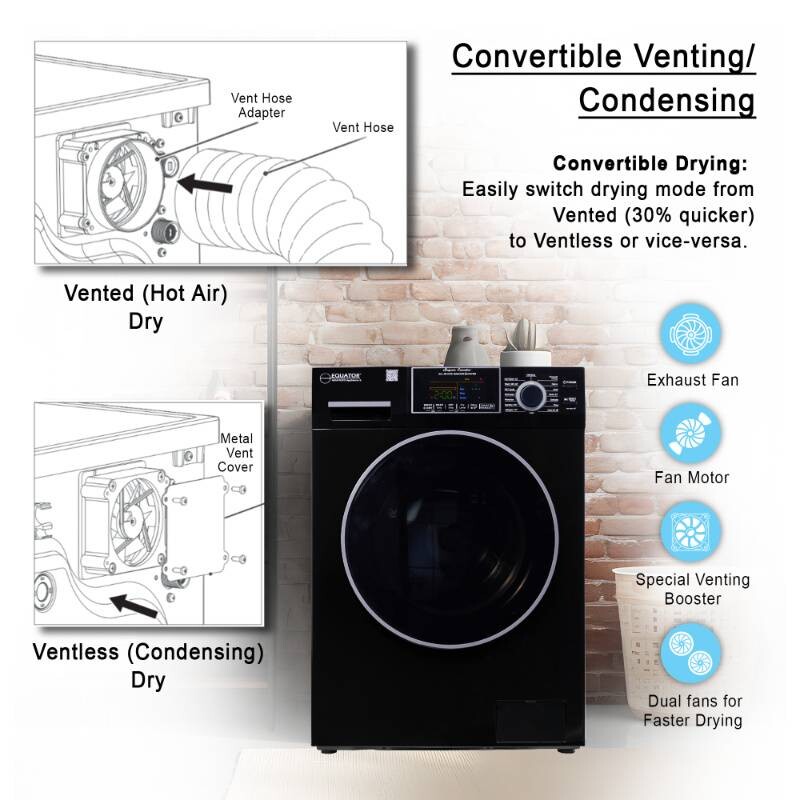 All-in-One 4600 Washer Dryer VENTLESS/VENTED PET Cycle 1.62cf/15lbs 110V 4600BLACK